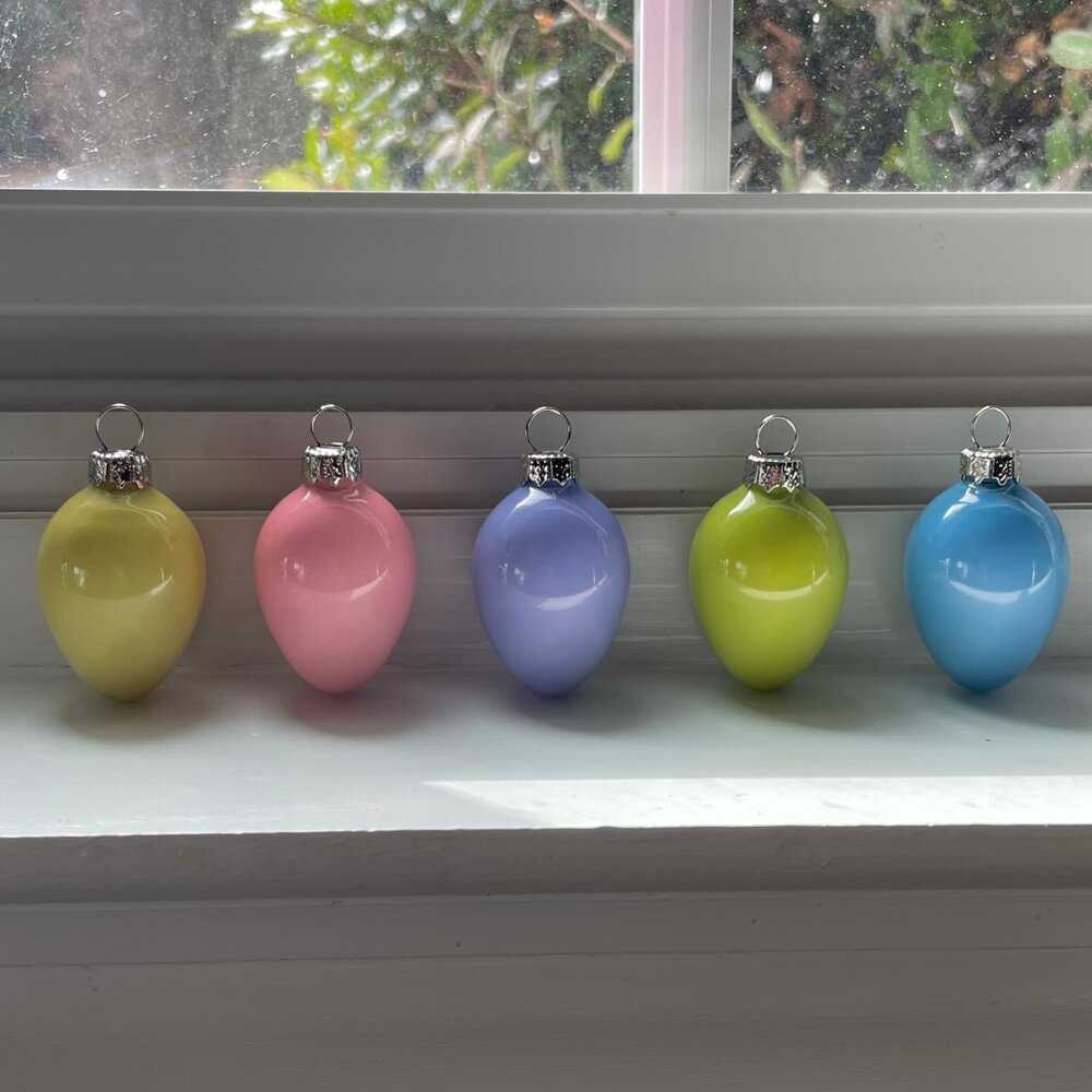 45 Mini Glass Pastel Easter Egg Ornaments -Pink, Green, Yellow, Purple, Blue